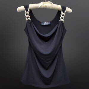 Y2K Black Tank Top Silver chunky chain straps Size S McBling Gothic Grunge